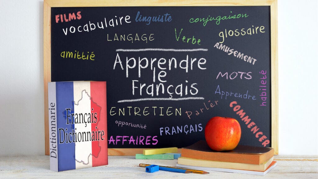 Pizarra con palabras en francés